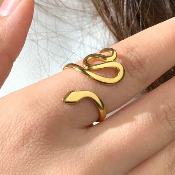 SNAKE 18K GOLD PLATED OPEN ADJUSTABLE STAINLESS STEEL RING