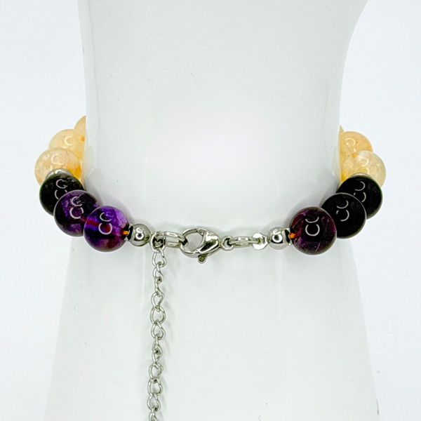 SAGITTARIUS ENERGY - AMETHYST, CITRINE AND LAPIS LAZULI  8MM NATURAL STONE BEADS, LOBSTER CLASP + 2 IN. EXTENDER CHAIN STAINLESS STEEL