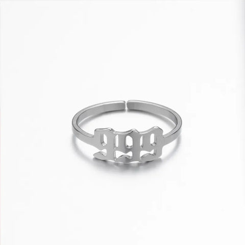 999 ANGEL NUMBER OPEN ADJUSTABLE RING STAINLESS STEEL