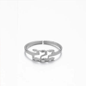 222 ANGEL NUMBER OPEN ADJUSTABLE RING STAINLESS STEEL