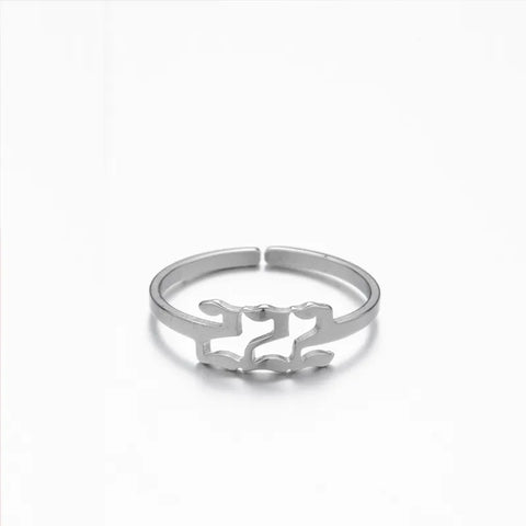 222 ANGEL NUMBER OPEN ADJUSTABLE RING STAINLESS STEEL