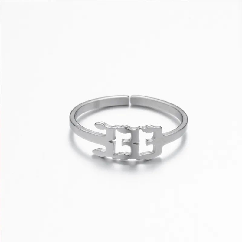 333 ANGEL NUMBER OPEN ADJUSTABLE RING STAINLESS STEEL