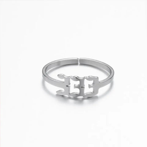 333 ANGEL NUMBER OPEN ADJUSTABLE RING STAINLESS STEEL