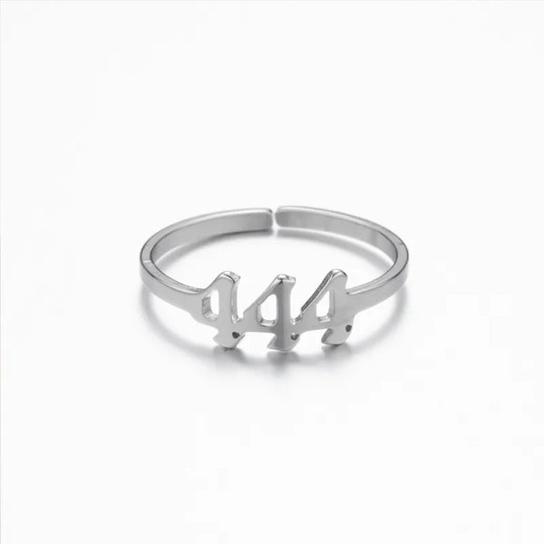 444 ANGEL NUMBER OPEN ADJUSTABLE RING STAINLESS STEEL