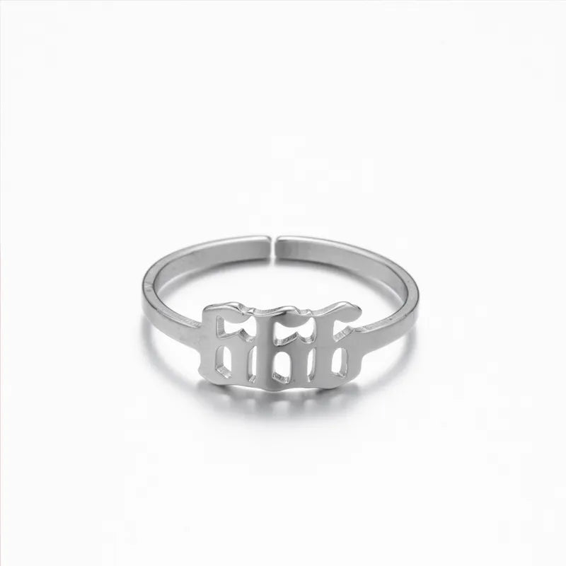 666 ANGEL NUMBER OPEN ADJUSTABLE RING STAINLESS STEEL