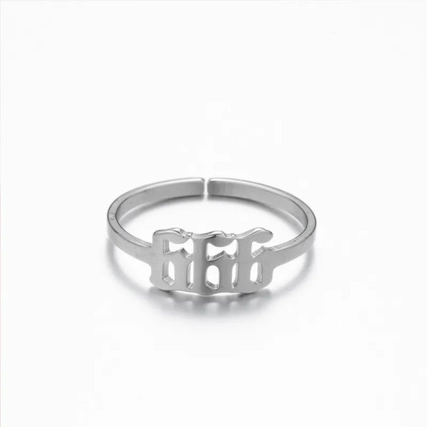 666 ANGEL NUMBER OPEN ADJUSTABLE RING STAINLESS STEEL