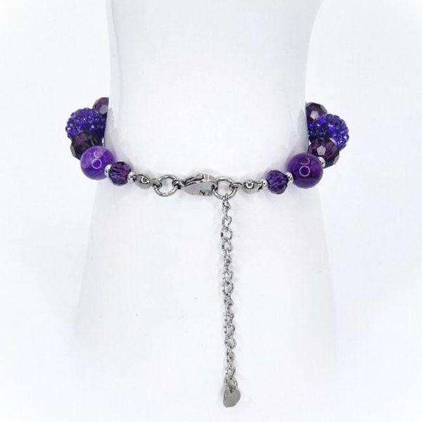AMETHYST BRACELET - FACETED GLASS BEADS AND POLYMER CLAY RHINESTONE BEADS COMBINATION