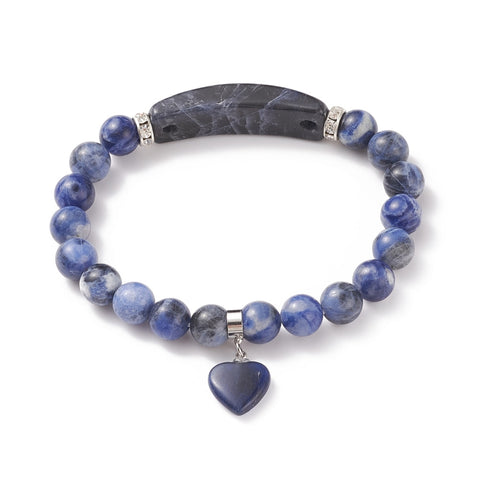 SODALITE BAR & HEART BEADED STRETCH BRACELET