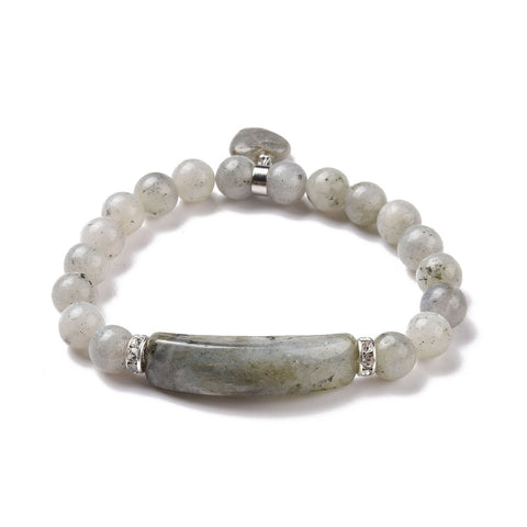 LABRADORITE BAR & HEART BEADED STRETCH BRACELET