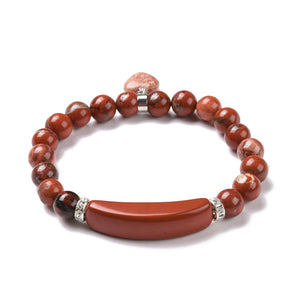 RED JASPER BAR & HEART BEADED STRETCH BRACELET