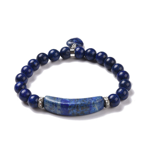 LAPIS LAZULI BAR & HEART BEADED STRETCH BRACELET