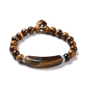 TIGER EYE BAR & HEART BEADED STRETCH BRACELET