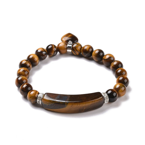 TIGER EYE BAR & HEART BEADED STRETCH BRACELET