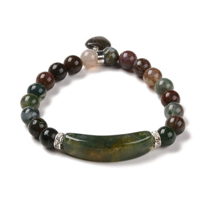 FANCY JASPER (INDIAN AGATE) BAR & HEART BEADED STRETCH BRACELET