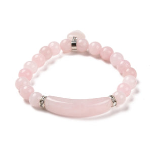 ROSE QUARTZ BAR & HEART BEADED STRETCH BRACELET