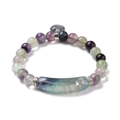 FLUORITE BAR & HEART BEADED STRETCH BRACELET