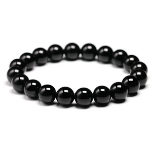 BLACK TOURMALINE 8MM SMOOTH ROUND STRETCH BRACELET