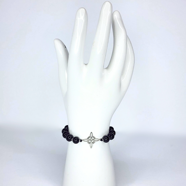 BLACK TOURMALINE WITCH KNOT BEADED MACRAME BRACELET