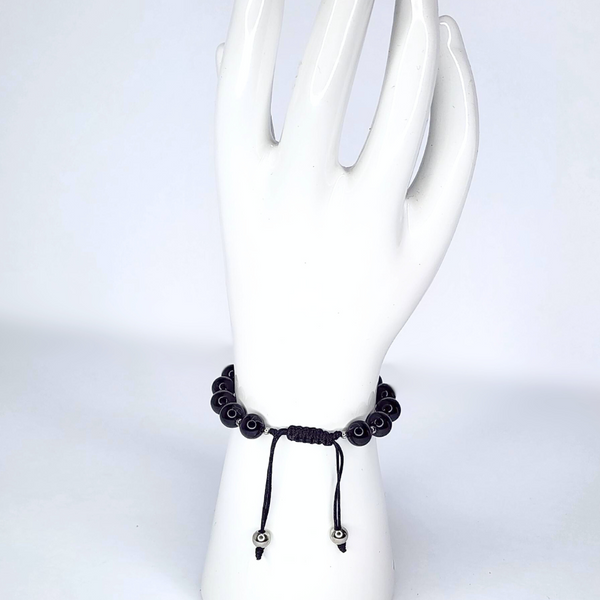 BLACK TOURMALINE WITCH KNOT BEADED MACRAME BRACELET