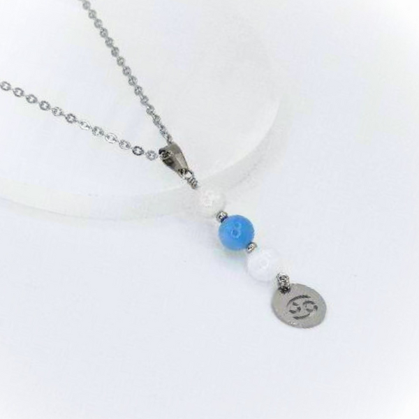 CANCER ENERGY MOONSTONE, AQUAMARINE AND SELENITE DROP PENDANT