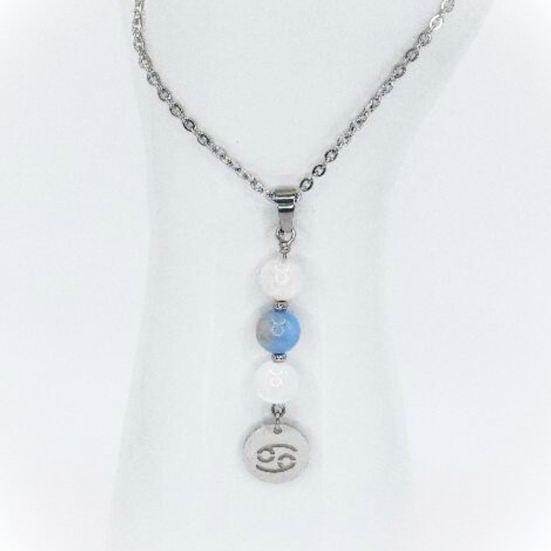 CANCER ENERGY MOONSTONE, AQUAMARINE AND SELENITE DROP PENDANT