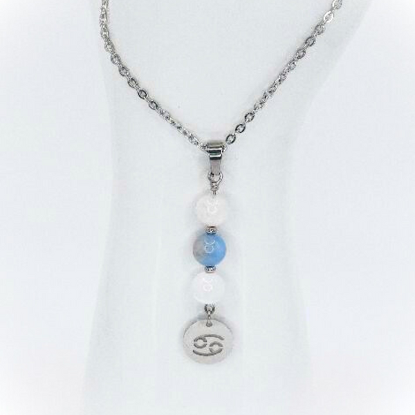 CANCER ENERGY MOONSTONE, AQUAMARINE AND SELENITE DROP PENDANT