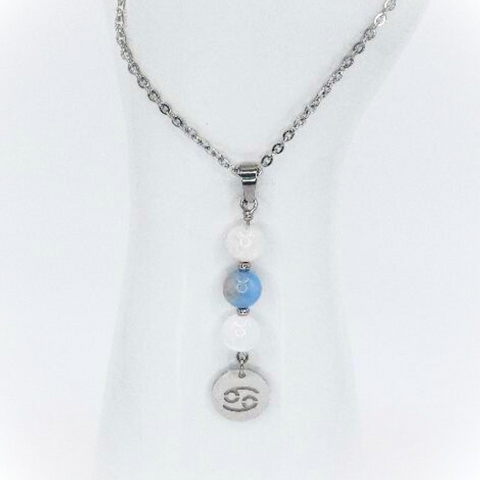CANCER ENERGY MOONSTONE, AQUAMARINE AND SELENITE DROP PENDANT
