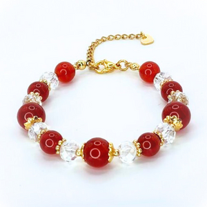 CARNELIAN - PASSION, CONFIDENCE & VITALITY SMOOTH ROUND 10MM/8MM 18K GOLD PLATED STAINLESS STEEL BRACELET