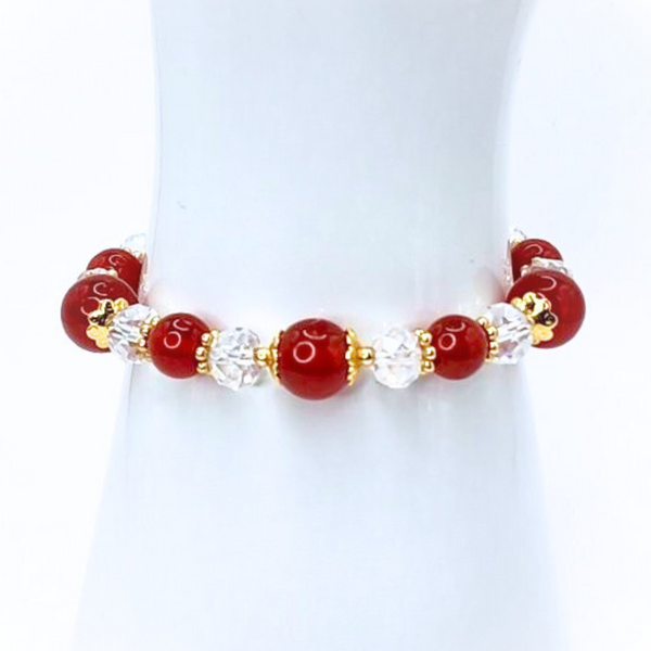 CARNELIAN - PASSION, CONFIDENCE & VITALITY SMOOTH ROUND 10MM/8MM 18K GOLD PLATED STAINLESS STEEL BRACELET