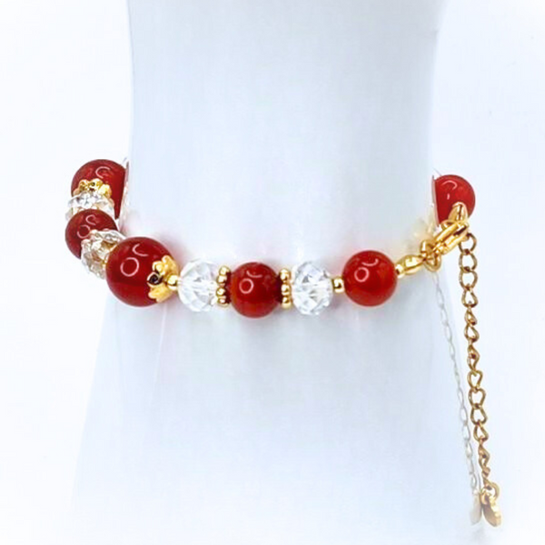 CARNELIAN - PASSION, CONFIDENCE & VITALITY SMOOTH ROUND 10MM/8MM 18K GOLD PLATED STAINLESS STEEL BRACELET