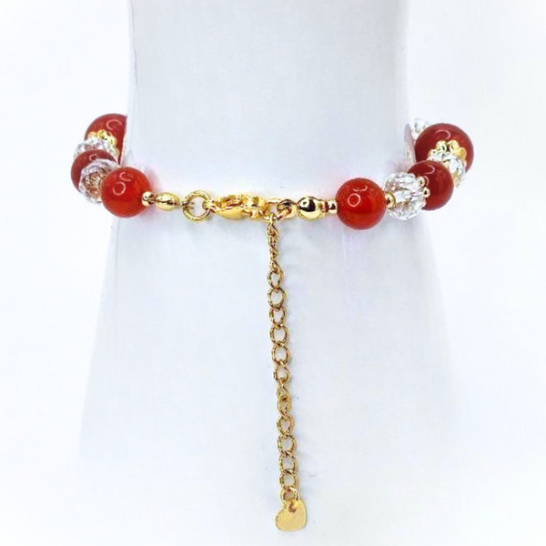 CARNELIAN - PASSION, CONFIDENCE & VITALITY SMOOTH ROUND 10MM/8MM 18K GOLD PLATED STAINLESS STEEL BRACELET