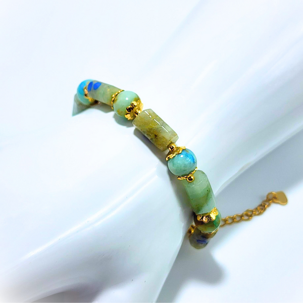 CHRYSOCOLLA 18K GOLD PLATED STAINLESS STEEL BRACELET