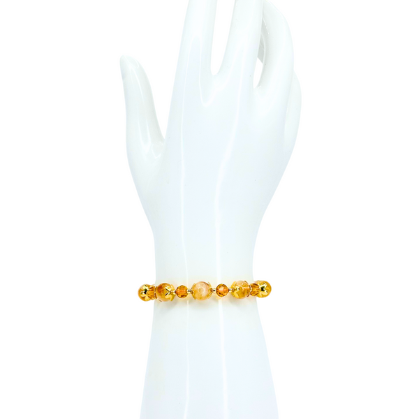 CITRINE SMOOTH ROUND 8MM 18K GOLD PLATED STAINLESS STEEL BRACELET