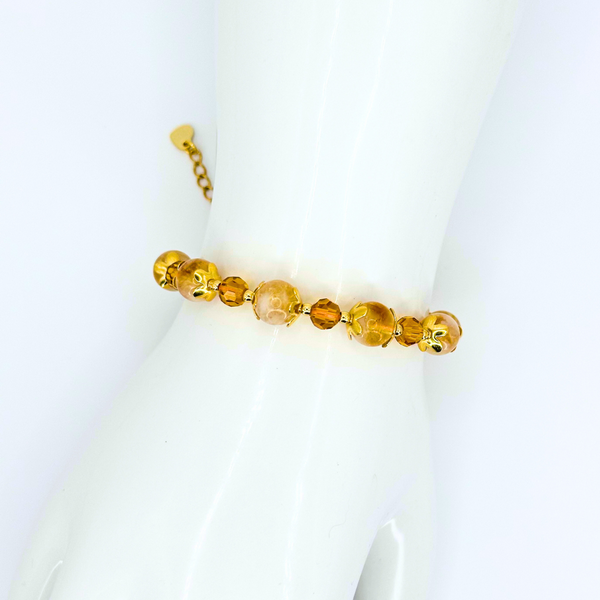 CITRINE SMOOTH ROUND 8MM 18K GOLD PLATED STAINLESS STEEL BRACELET