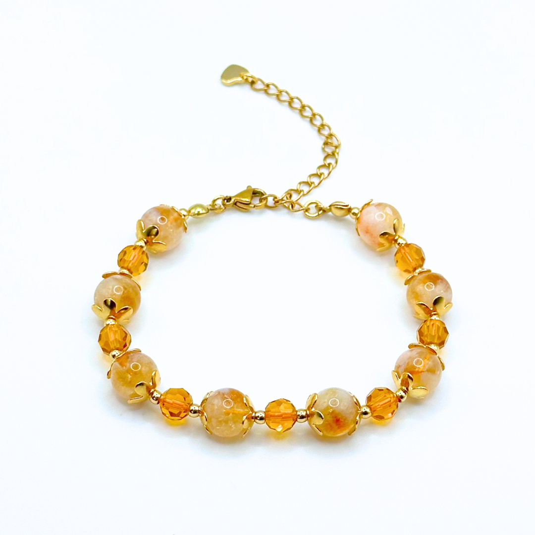 CITRINE SMOOTH ROUND 8MM 18K GOLD PLATED STAINLESS STEEL BRACELET