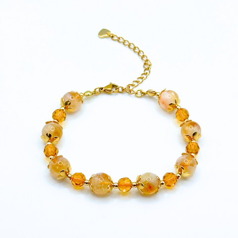 CITRINE SMOOTH ROUND 8MM 18K GOLD PLATED STAINLESS STEEL BRACELET