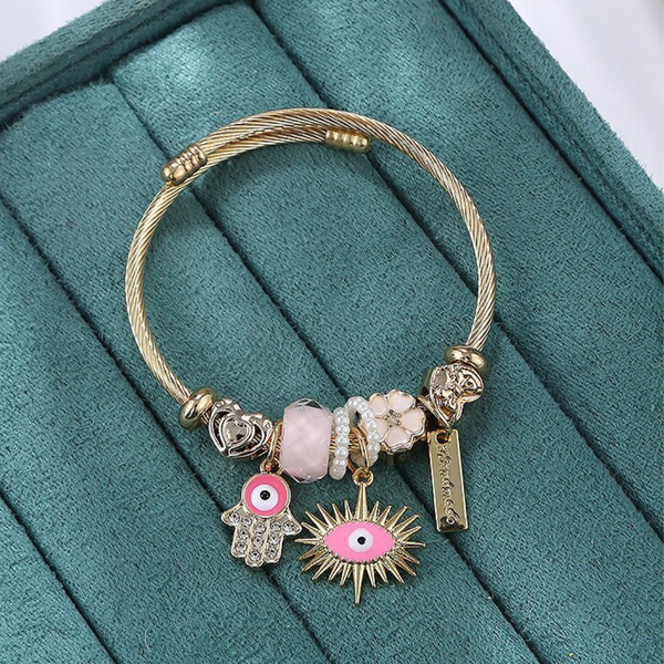 EVIL EYE HAMSA GOLDEN EXPANDABLE CHARM BANGLE