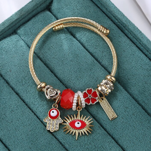 EVIL EYE HAMSA GOLDEN EXPANDABLE CHARM BANGLE