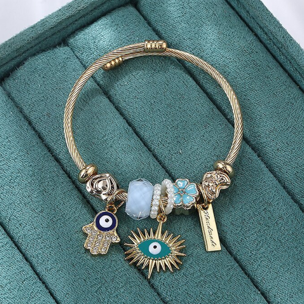 EVIL EYE HAMSA GOLDEN EXPANDABLE CHARM BANGLE