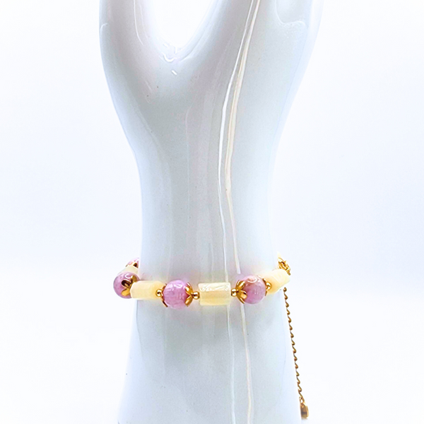 FEMININE ENERGY KUNZITE & MOONSTONE 18K GOLD PLATED STAINLESS STEEL BRACELET