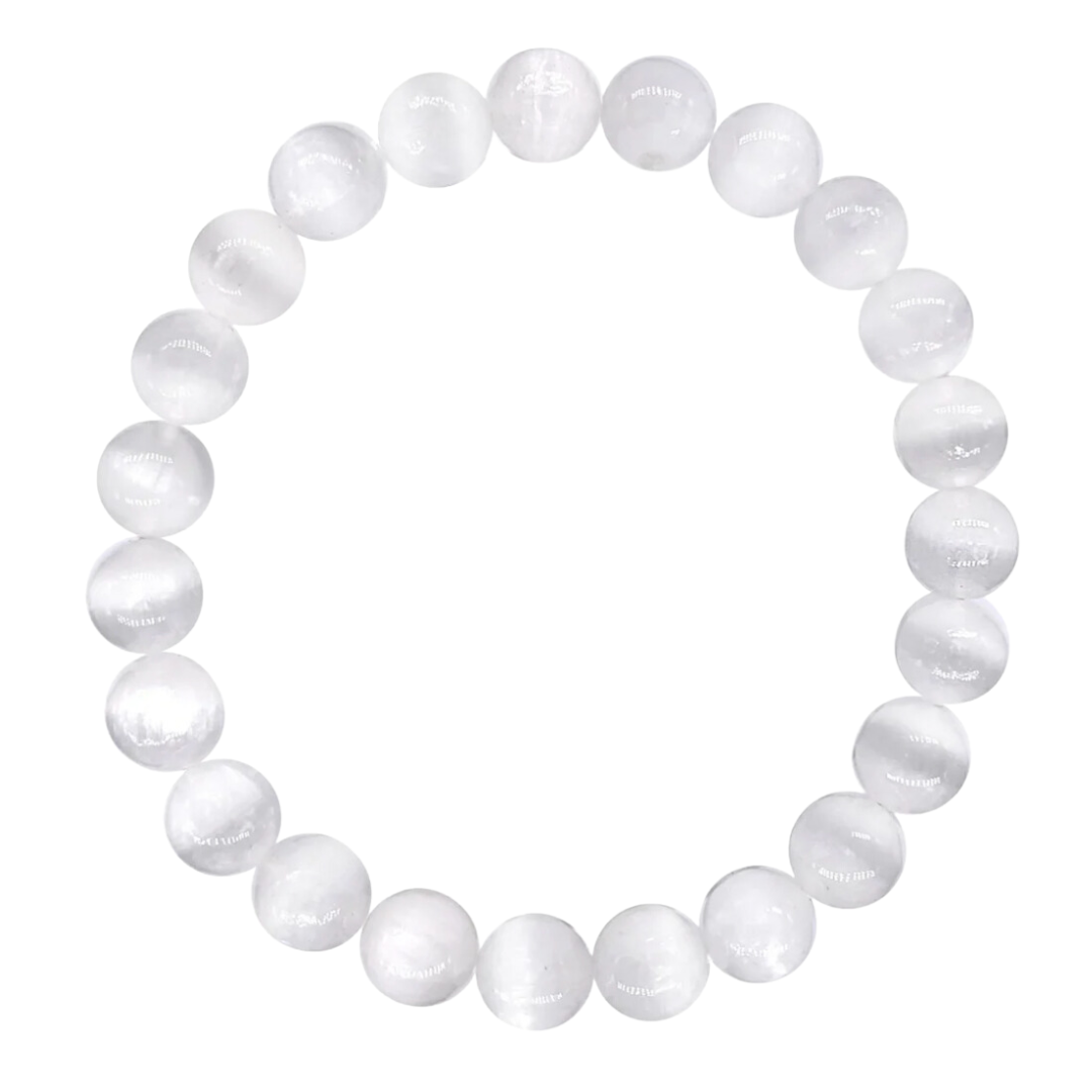 SELENITE 8MM SMOOTH ROUND STRETCH BRACELET