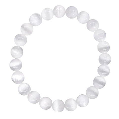 SELENITE 8MM SMOOTH ROUND STRETCH BRACELET