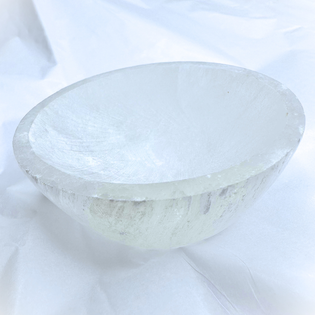 SELENITE BOWL HAND CARVED 3"-3.5" AVERAGE