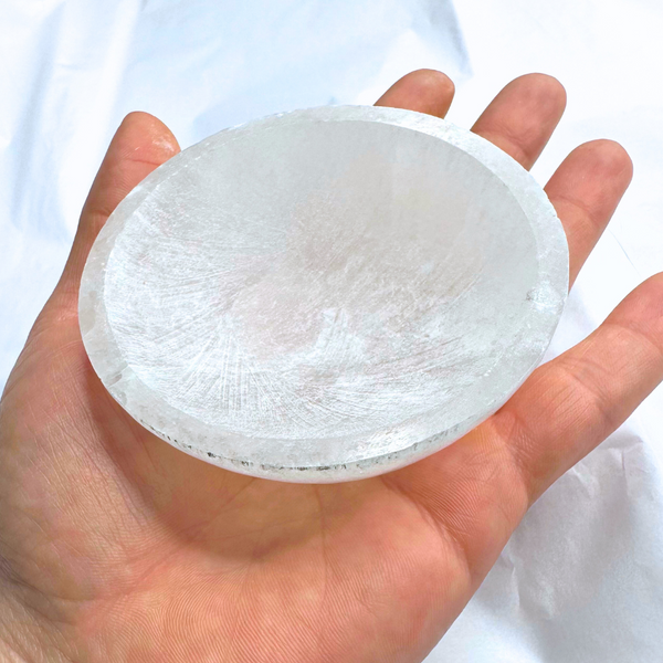 SELENITE BOWL HAND CARVED 3"-3.5" AVERAGE