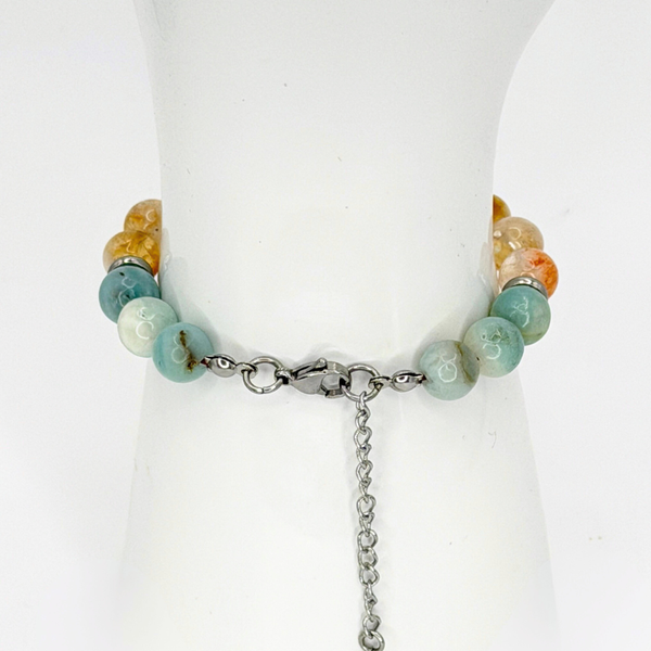 GEMINI ENERGY - AMAZONITE, CITRINE, AND LABRADORITE NATURAL STONE BEADS, LOBSTER CLASP + 2 IN. EXTENDER CHAIN STAINLESS STEEL