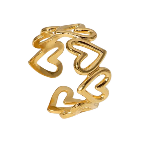 HOLLOW HEART OPEN ADJUSTABLE RING STAINLESS STEEL