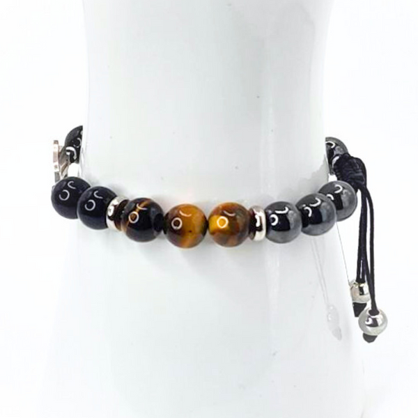 STAR OF DAVID HAMSA HAND TRIPLE PROTECTION (HEMATITE, TIGER EYE AND BLACK TOURMALINE) BEADED MACRAME BRACELET