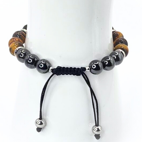 STAR OF DAVID HAMSA HAND TRIPLE PROTECTION (HEMATITE, TIGER EYE AND BLACK TOURMALINE) BEADED MACRAME BRACELET