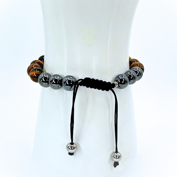 HAMSA HAND EVIL EYE TRIPLE PROTECTION (HEMATITE, TIGER EYE AND BLACK TOURMALINE) BEADED MACRAME BRACELET