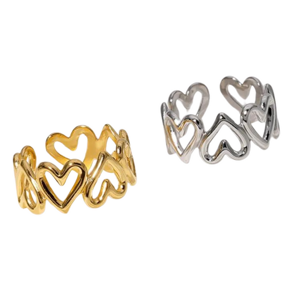 HOLLOW HEART OPEN ADJUSTABLE RING STAINLESS STEEL